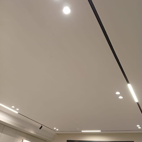 Salon tavanında magnet ray sistemiyle kurulmuş modern LED aydınlatma