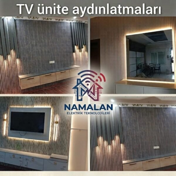 TV ünitesi arkası ve duvar panelinde gizli LED aydınlatma uygulaması